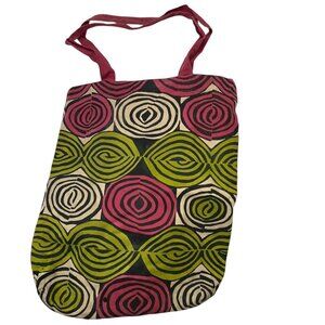 Reusable recylced 100% Cotton African pinkm green swirl print tote bag